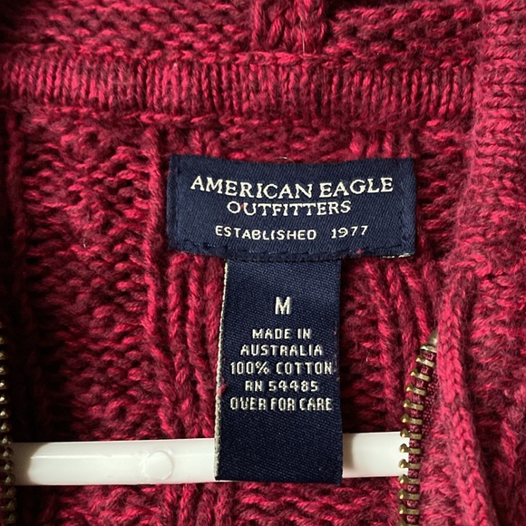 Red Cable Knit Zip-Up Sweater - Picture 6 of 7